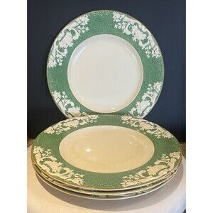 George Jones & Sons Marlborough Crescent, 4 x 10.5” Dinner Plates Green Embossed